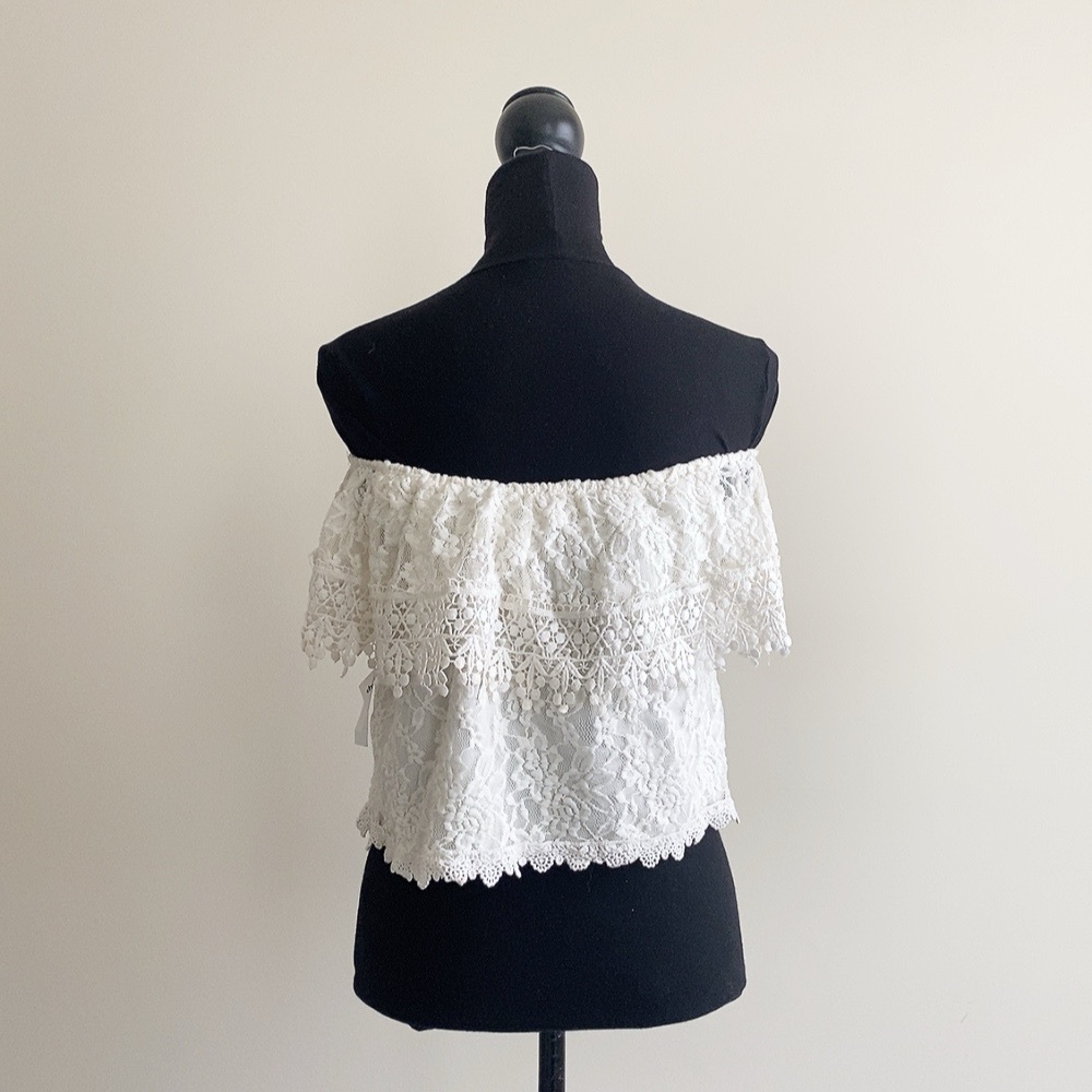 Lace Off-Shoulder Top, Vintage Charlotte Russe Lace Blouse – Cream, Size L, NWT - Picture 3 of 6